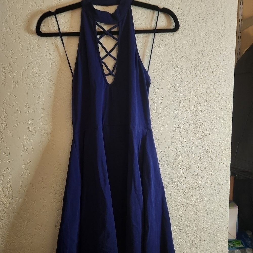 Express Blue Lace Up Chocker Neck NWOT Sz M - Picture 4 of 5